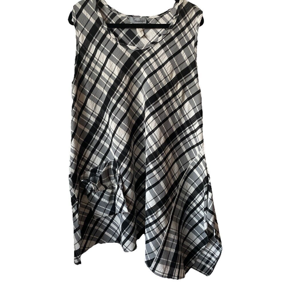 Moonlight Y&S Fashion Design Drapey Plaid Tunic Asymmetrical Top Sleeveless XL